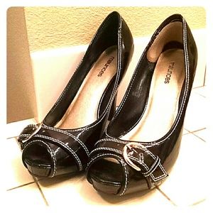 Maurices Black Gold Buckle Heels