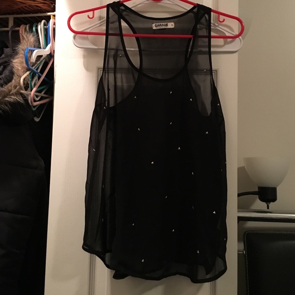 Sheer black top, silver spikes