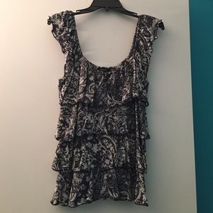Navy Blue and White Ruffled Tank Top from Express