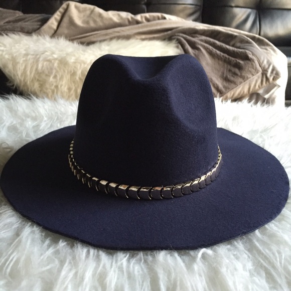 New Wide Brim Fedora Navy Blue Panama Hat