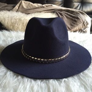 New Wide Brim Fedora Navy Blue Panama Hat