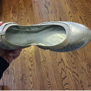 SOLD!!!!!BCBG Silver Flats,  excellent condition!