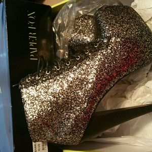 Black and Gold glitter lace up boots