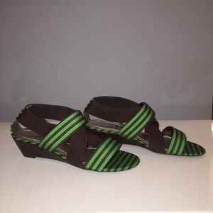 Impo Green/Brown Striped Canvas/Elastic Shoe