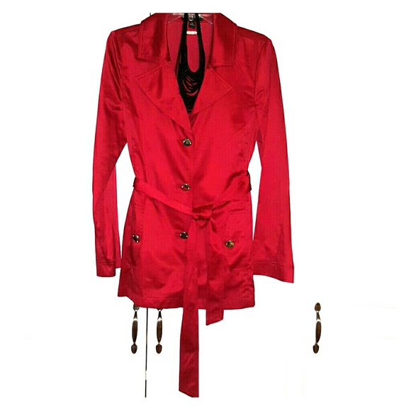 Mid-length Red Satin Trench