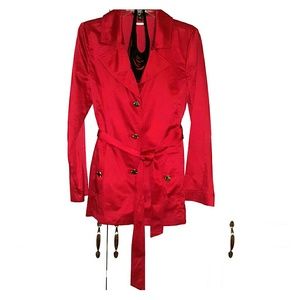 Mid-length Red Satin Trench