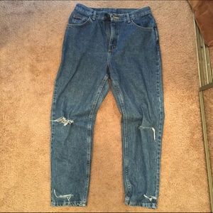 Light distressed mom jeans.