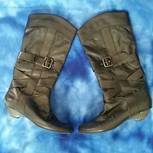 flat leather mid calf boots