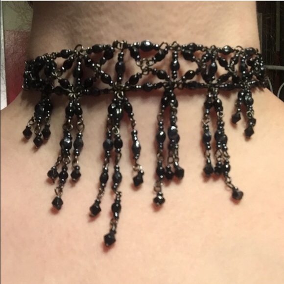 Statement Necklace Black & Pewter Beaded Choker