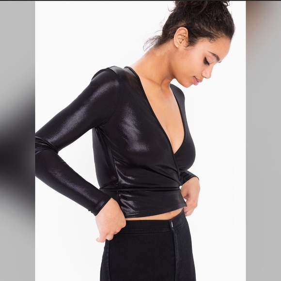 American Apparel Metallic Jersey Wrap Top.