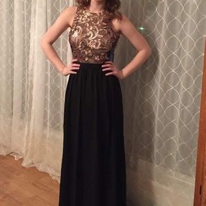 Gold(bronze) black prom girl long prom dress, NWT