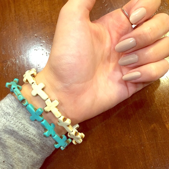 Two Cross Bracelets - White and Blue