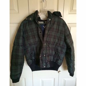 American Eagle green plaid puff coat