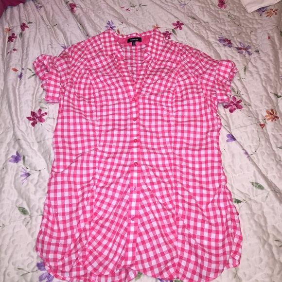 Express pink gingham short sleeved button-down