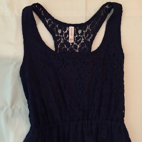 Dark Blue Lace High-low Dress - Picture 2 of 3