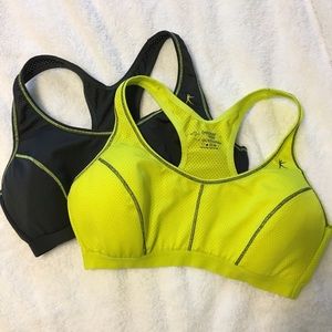 Neon yellow and grey sports bra pair