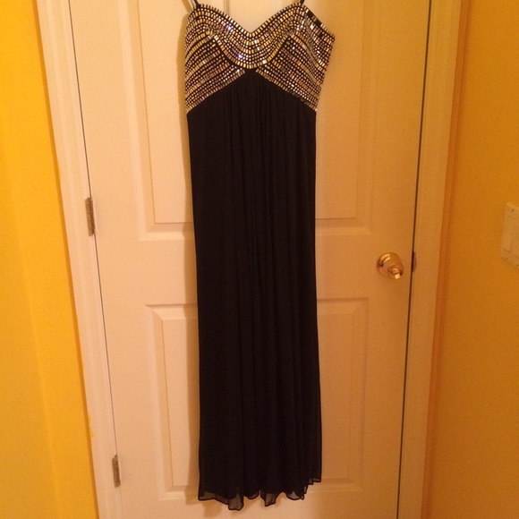 Black studded strapless dress
