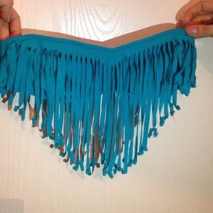 Turquoise blue Roxy fringe strapless bikini