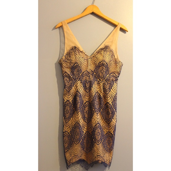 NWOT Blue Lace and Nude Evening Dress