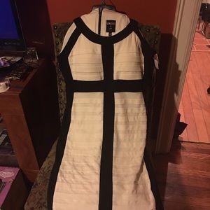 Black and white pleated fitted dress. Size 14