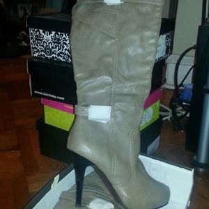 High heel leather knee boots