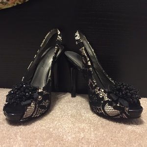 Black and nude lace heels