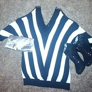 INC black and white cold shoulder sweater