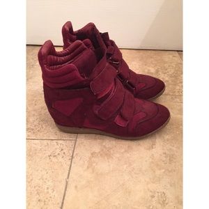 Burgundy Wedge Heel Sneakers
