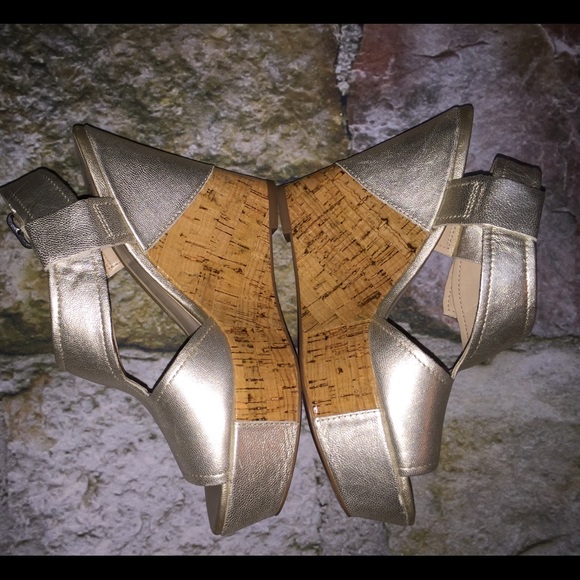 Franco Sarto Shoes - Gently loved, gold, leather wedges.