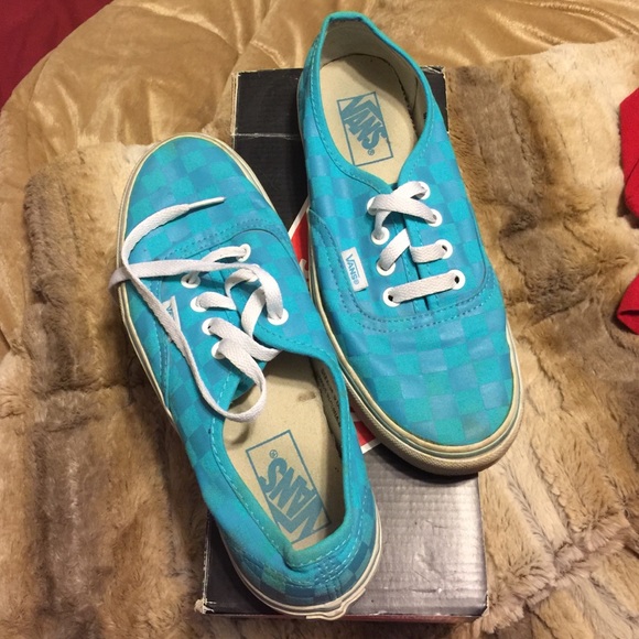 sky blue checkered vans