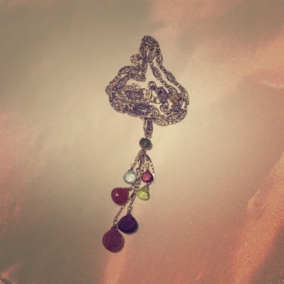 Multi-colored cut glass pendant necklace. - Picture 1 of 3