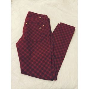 DL1961 Red and Black Check Skinny Jeans