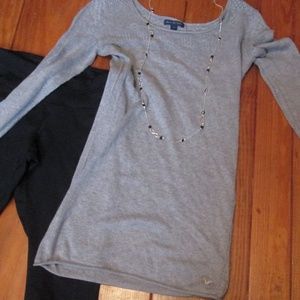 gray long sweater, cute with leggings