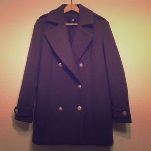 H&M dark green peacoat gold buttons size 4