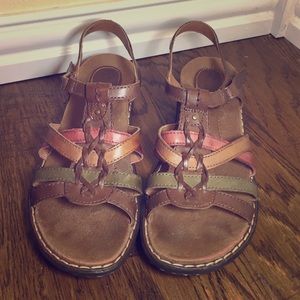 Earth Origins brown, green, red, and tan sandal