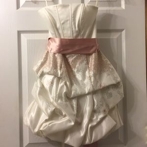 Strapless cream & blush mini-dress