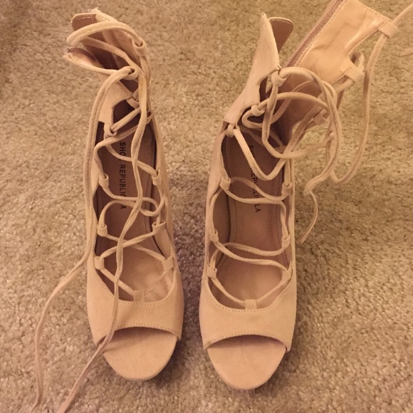 Nude tie up heels from Lola Shoe tique