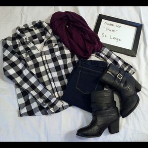 Black and white plaid button up