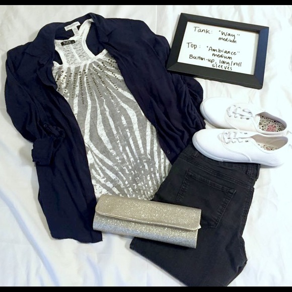 Navy button up and tank bundle
