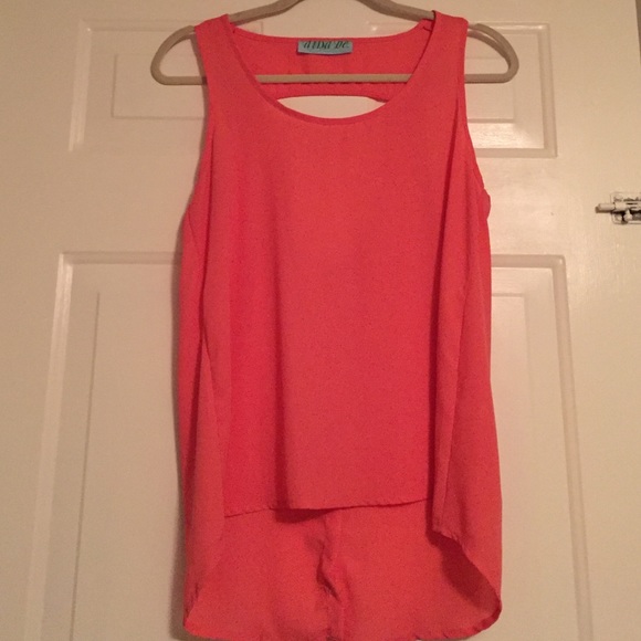 Coral high/low blouse with cutout on back