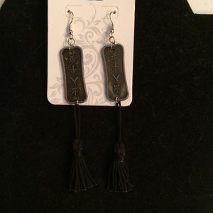 Asian Charm Earrings with Black Tassels