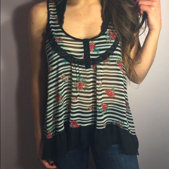 Floral Striped Flowy Tank - Picture 1 of 1