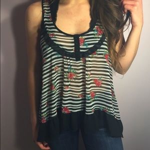 Floral Striped Flowy Tank