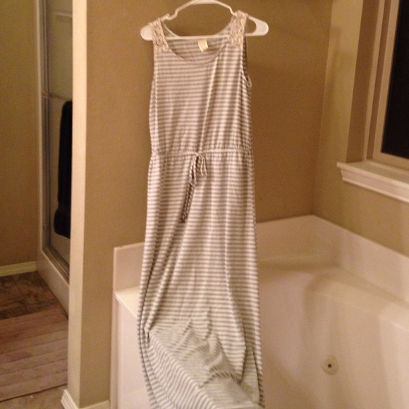 Striped maxi dress with crochet detailing