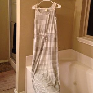 Striped maxi dress with crochet detailing