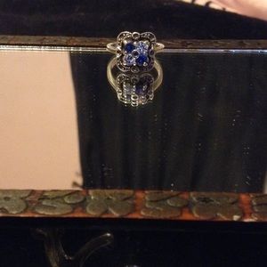SS 925 White Sapphire & Blue Sapphire Ring. OBO