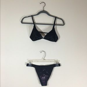 NWT VS Black Strappy Bandage Bra and Sequins Thong