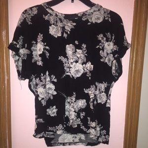 Black/White Floral Print Crew Tee
