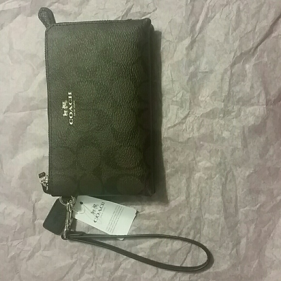 Coach brown and chocolate signature wristlet