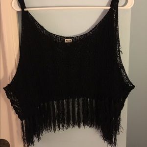 Black knit tank top with fringe bottom